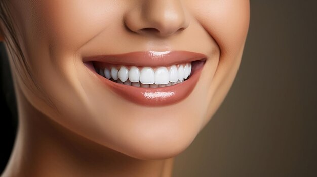 Mooie vrouw met gezonde tanden close-up tandheelkundige zorg