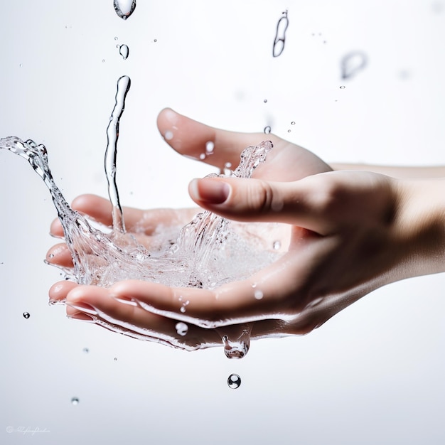 Mooie vrouwelijke handen wassen met kristalhelder water