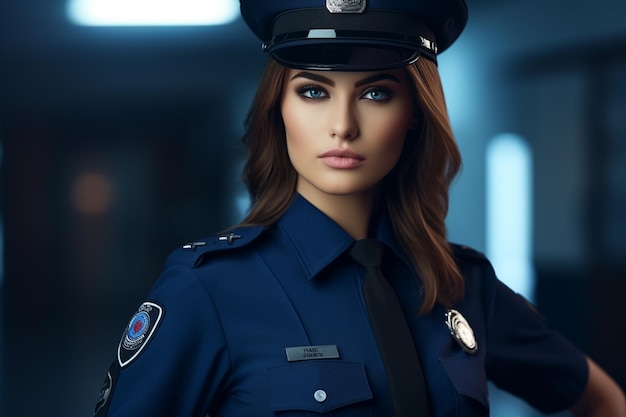 Mooie vrouwelijke politieuniform en politiebureau.