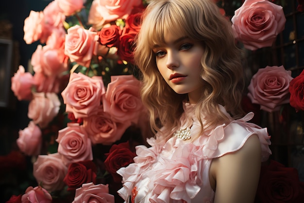 Mooie vrouwen met roze rozen.