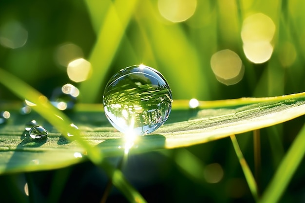 Mooie waterdruppel sprankelt op een grasblad