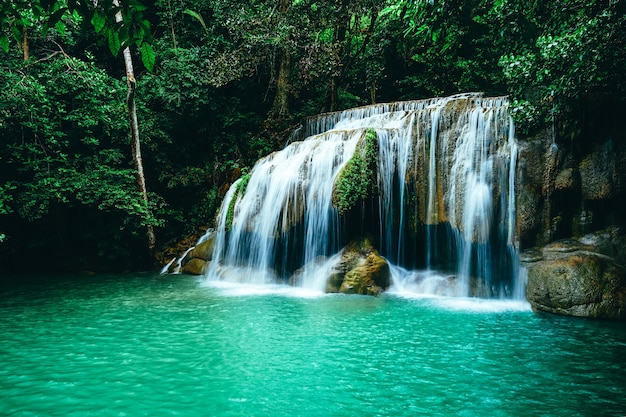 Foto mooie waterval in groen bos