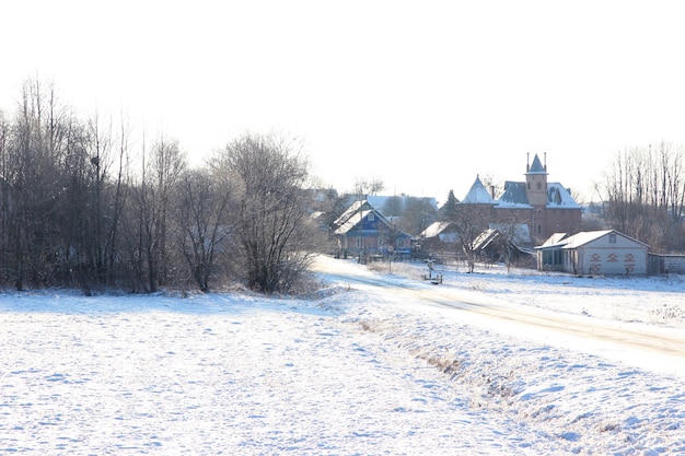 Mooie winterlandschap met bos, bomen