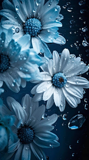 Mooie witte bloemen met blauwe achtergrond Genereer Ai