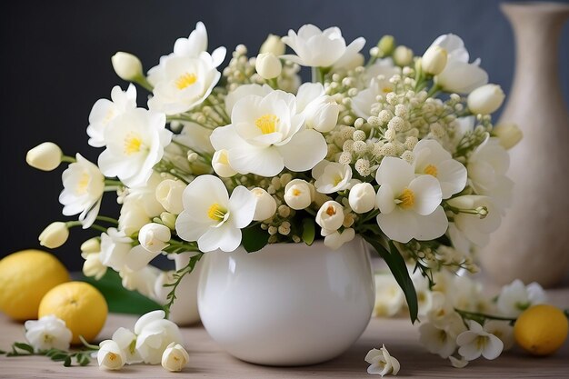 Mooie witte bloemen vrij eenvoudig boeket mooie lente en geurige bloemen met gele pestel