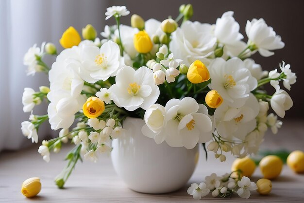 Mooie witte bloemen vrij eenvoudig boeket mooie lente en geurige bloemen met gele pestel