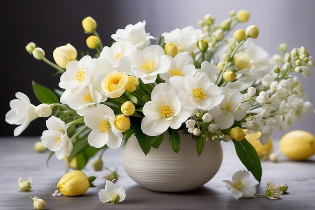 Mooie witte bloemen vrij eenvoudig boeket mooie lente en geurige bloemen met gele pestel