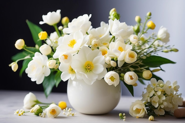 Mooie witte bloemen vrij eenvoudig boeket mooie lente en geurige bloemen met gele pestel