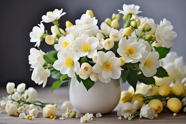 Mooie witte bloemen vrij eenvoudig boeket mooie lente en geurige bloemen met gele pestel
