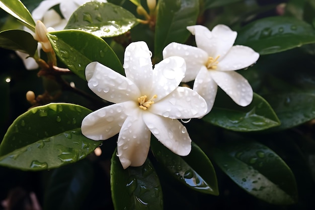 mooie witte jasmijnbloemen op een groene lommerrijke ruimte