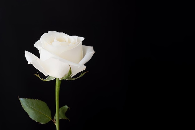 Mooie witte roos op zwarte achtergrond met kopie ruimte