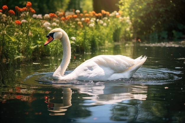 Mooie witte zwaan in een zomervijver