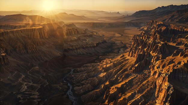 Mooie woestijn canyon zonsondergang met kleurrijke hemel en berg silhouet