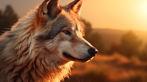 Mooie wolf tijdens een zonsondergang