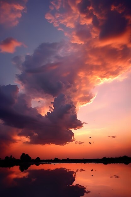 Mooie wolken bij zonsondergang bij wolkenkrabber paarse zonsondergang en afgetekende wolken