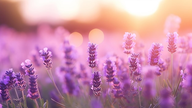 mooie zachte focus op prachtig paars lavendelveld natuurlijke bloemachtergrond vervagen met zonlicht