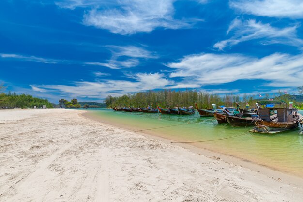 Mooie zandstranden en uitzichten op de pijnboom op Paradise Islandin krabi Thailand