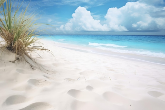 Mooie zeegebied achtergrond reizen wit zand voor de kust met gras plant struik zand