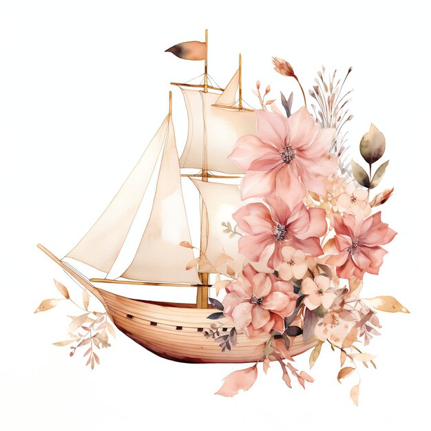 Foto mooie zeilboot en bloemen clipart illustratie