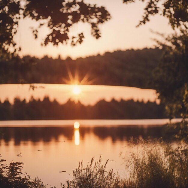 Mooie zomer gedetailleerde zonsopgang gouden uur over het meer