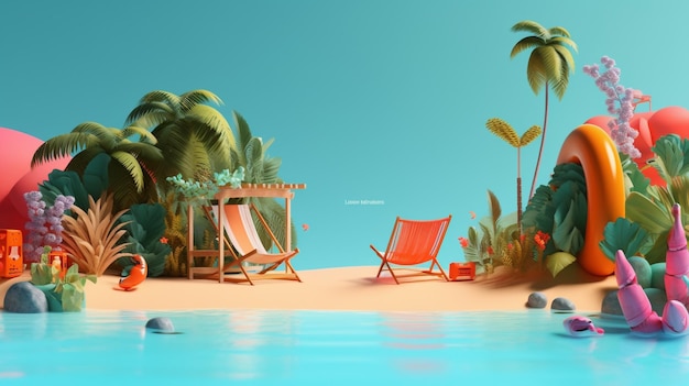 Mooie zomer tropisch strand 3d concept leuke kleurrijke achtergrond
