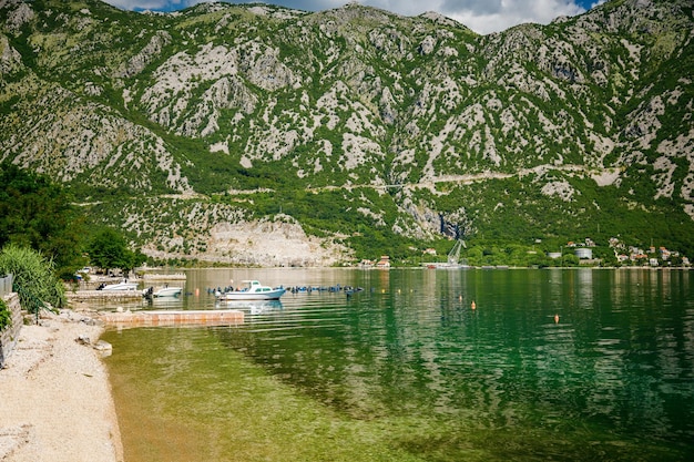 Mooie zomerse kustlijn in de baai van Kotor, Montenegro