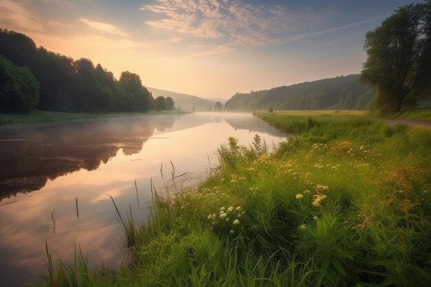 Mooie zomerse landschap rivier generatieve ai