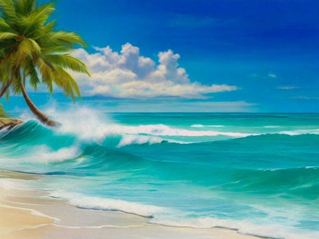 Mooie zomervakantie zandstrand met kokosnootboom Tropisch strand behang