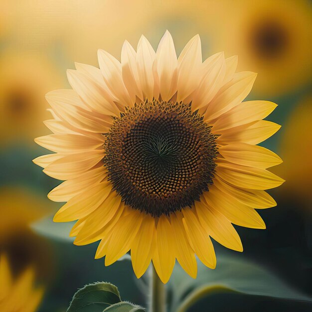 Foto mooie zonnebloem op de achtergrond van de natuur zonebloemveld bloeit tijdens de zomergeneratieve ai