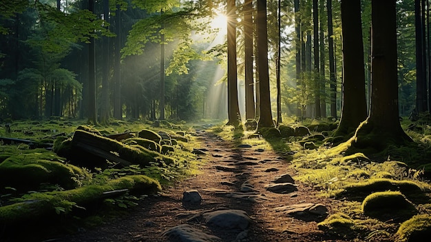 Mooie zonnestralen in een groen bos