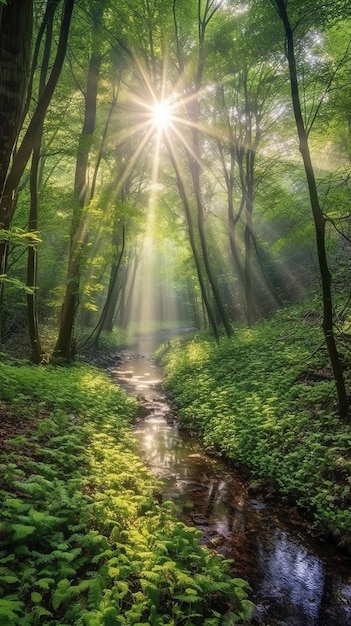 Mooie zonnestralen in een groen bos