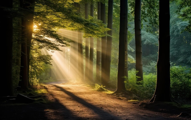 Mooie zonnestralen in een groen bos