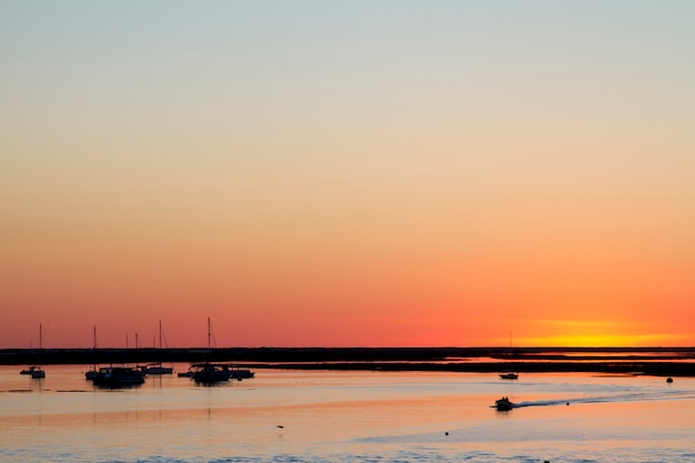 Mooie zonsondergang bij moerasland ria formosa.