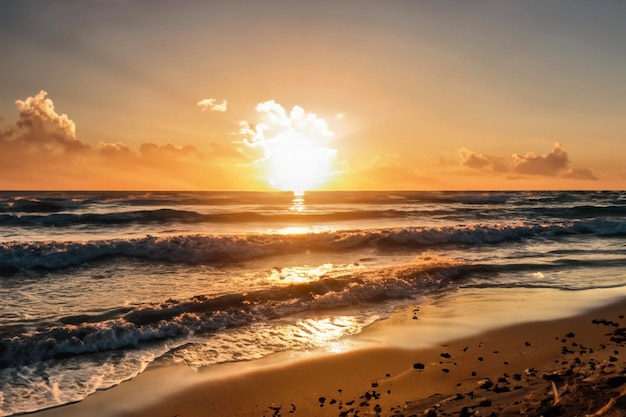 Mooie zonsondergang op het strand met de hemel op de achtergrond 1