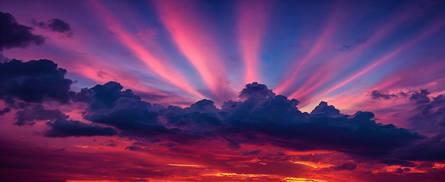Mooie zonsonderganghemel boven wolken