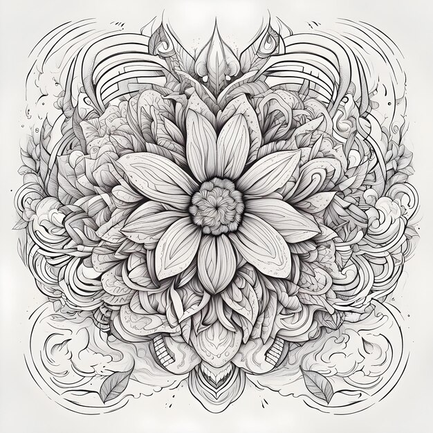 Mooie zwart-witte bloem tattoo kunst ontwerp illustratie met fijne motief details achtergrond