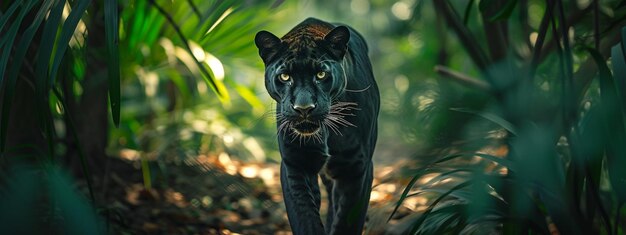 Mooie zwarte cougar in de jungle close-up