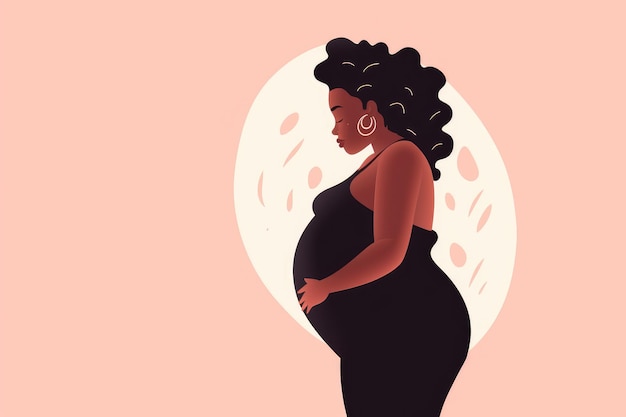 Mooie zwarte donkere huid zwangere vrouw banner met kopieerruimte AI gegenereerd