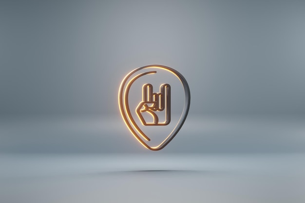 Mooie zwarte gitaar plectrum met hand en geel licht symbool iconen op een blauwe achtergrond 3d r