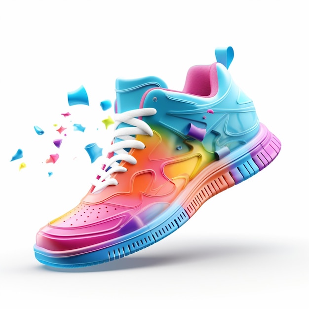 Mooie zwevende sneakers foto geïsoleerde effen kleur op witte achtergrond sneakers 3D-rendering