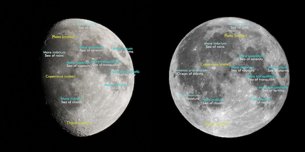 Atlante lunare con nomi latini e inglesi