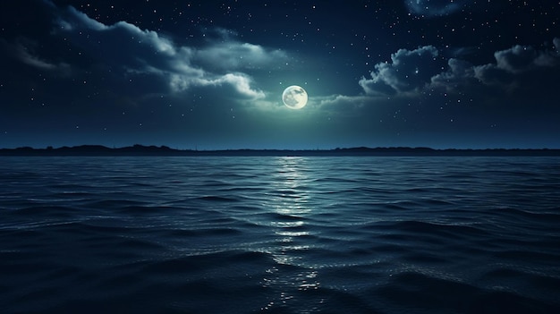 Moon on a background star sky reflected in the sea Generative ai