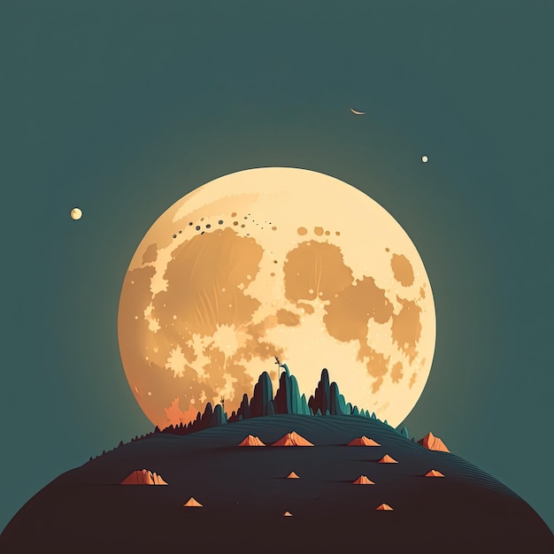 Луна красивая плоская концепция иллюстрации изображения Generative Ai
