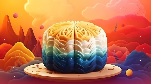 Moon cake for Mid autumn festival Snow skin mooncake the modern style of mooncake Generative Ai