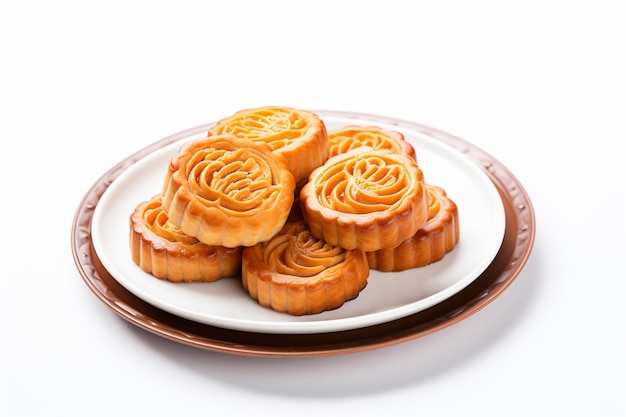 Moon cake on a plate isolated on