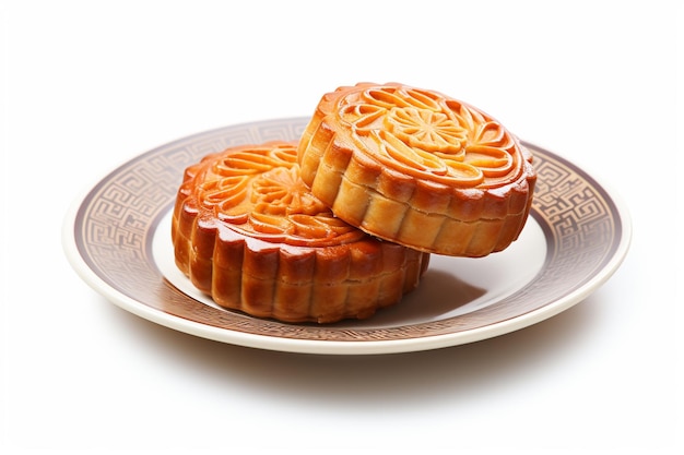 Moon cake on a plate isolated on