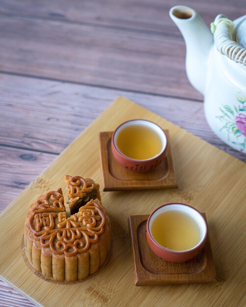 Moon cake served with chinese tea