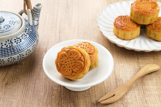 Moon cake, traditional chinese snack popular during the\
mid-autumn festival.