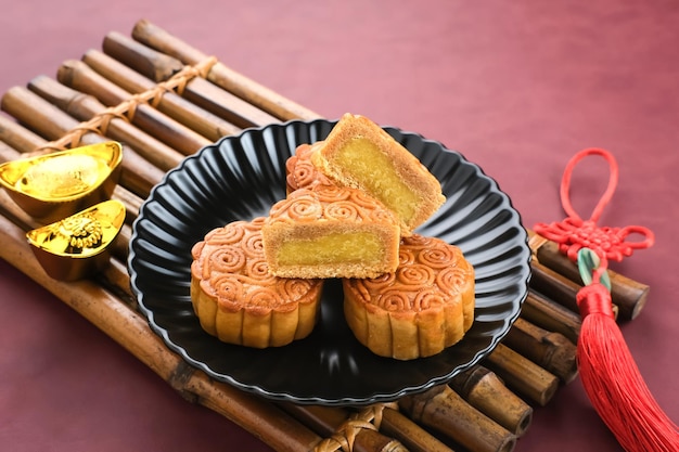 Moon cake, traditional chinese snack popular during the\
mid-autumn festival.