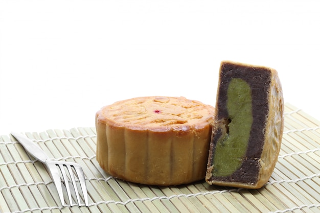 Moon cake with fork